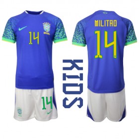 Brasilien Eder Militao #14 Borta Kläder Barn VM 2022 Kortärmad (+ Korta byxor)